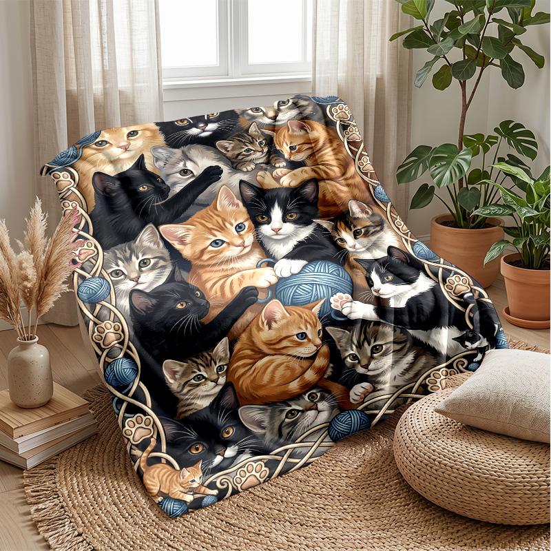 Kittens and Roses Romance Theme blanket Lightweight Warm Flannel Blanket Decorative Throw Blanket for Home Decoration