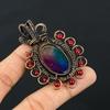 Rainbow Solar Quartz, Garnet Copper Wire Wrap Pendant 2.76" j2y99