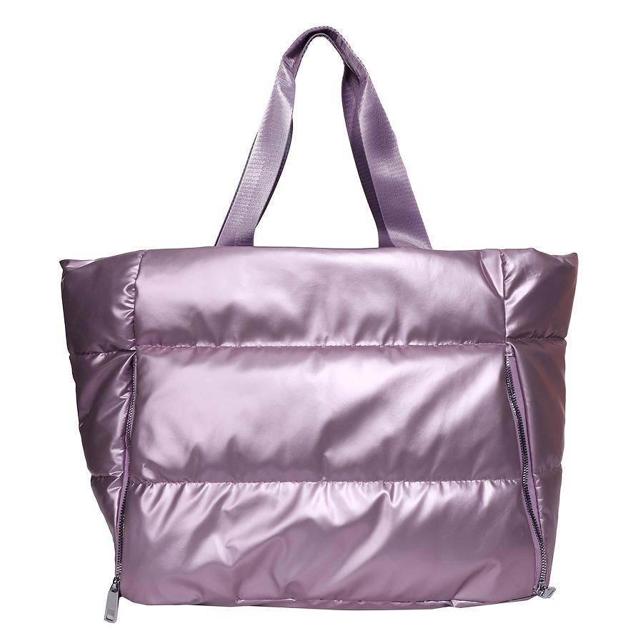 Large Capacity Quilted Nylon Tote Bag for Women Winter Spacious Women's Shoulder Bag for Gym Yoga Shopping Solid Color Padded Space Handbags for Women
