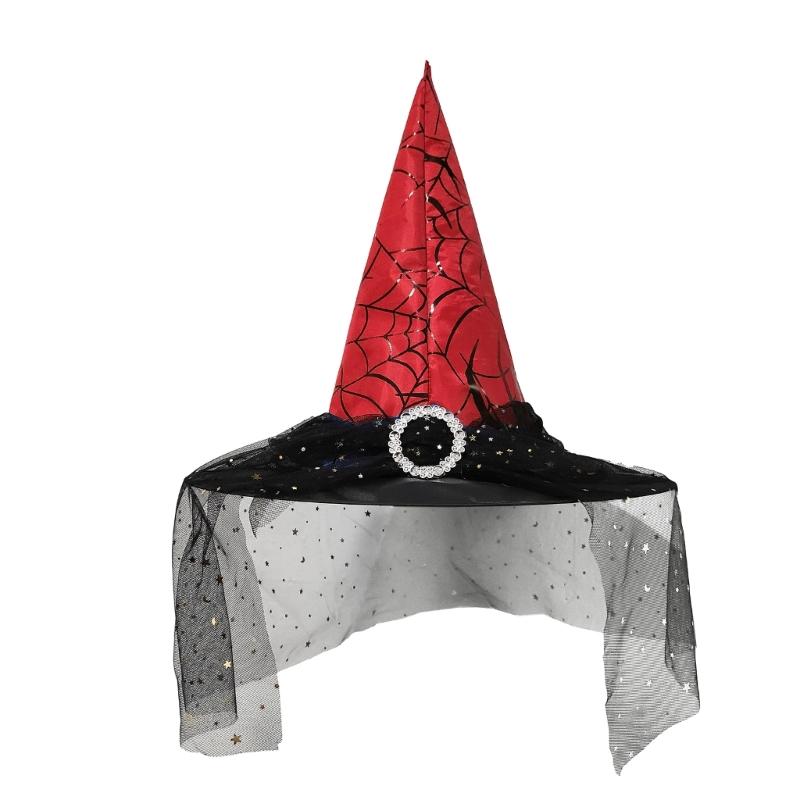 Cosplay Costume Witch Hat Mesh Wizard Hat for All Age Halloween Party Hat Role Play Witch Hat Cloche Hat Headwear
