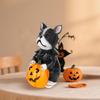 Halloween Resin Decorative Figurine Costume Dog with Pumpkin Lantern Ghost Animal Figurines for Holiday Display Farmhouse Decor