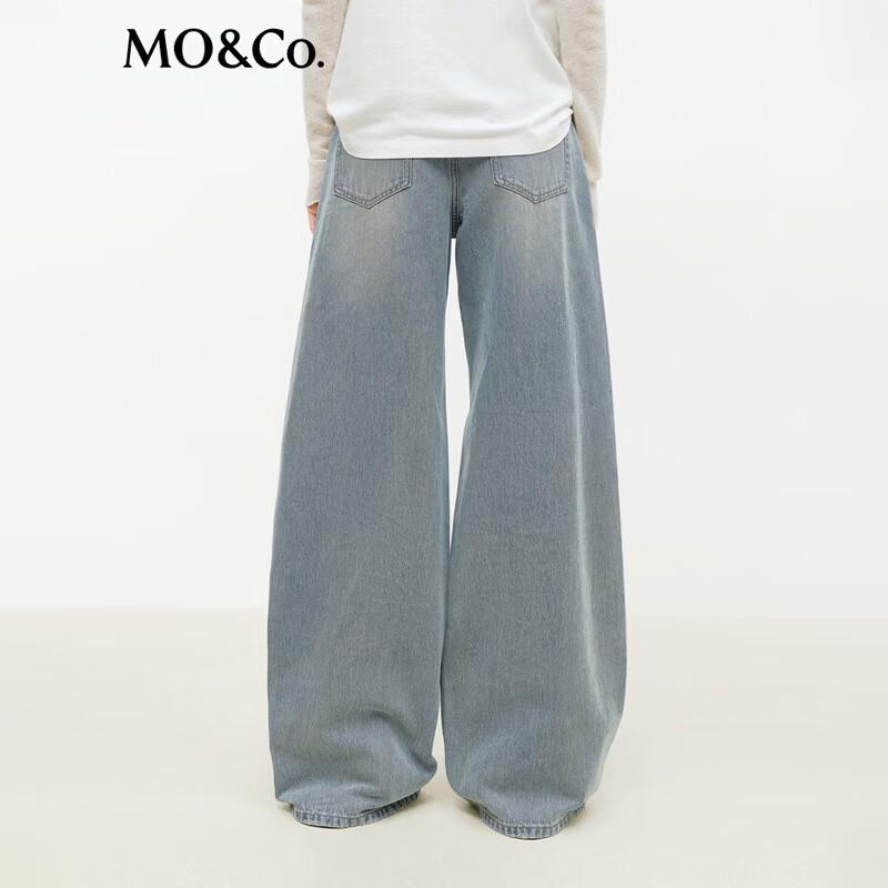 MO&Co. Women's Washed Indigo Wide-Leg Jeans
