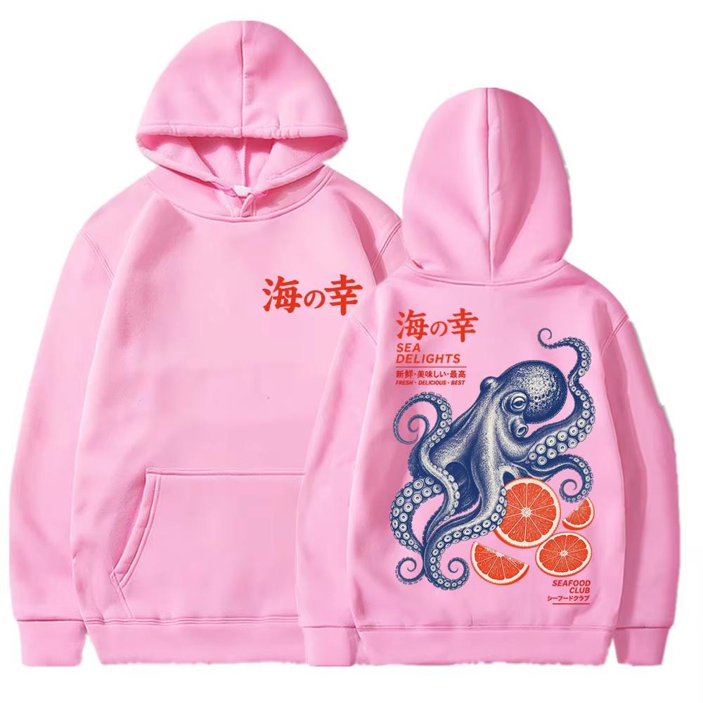 Japanese Style Octopus Ocean Sea Life Graphic Print Hoodie Men Women Hip Hop Vintage Streetwear Punk Soft Sweatshirt Loose Cozy and Versatile