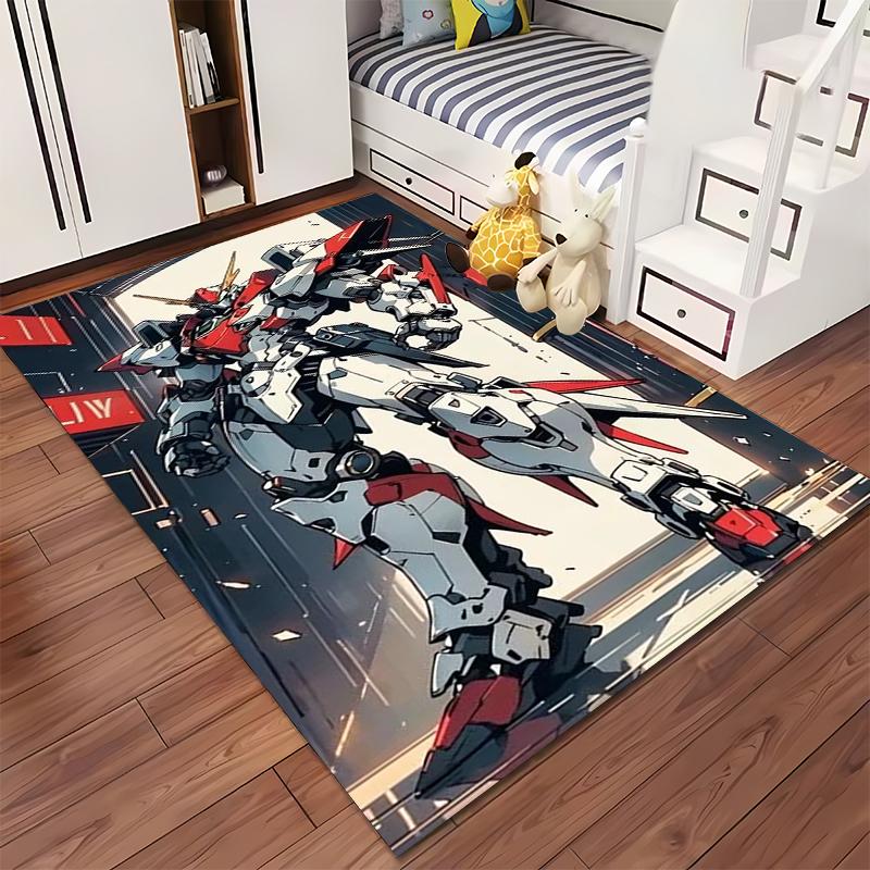 "Roboter Mecha Design Teppich mit futuristischer roter und weißer Kunst" Geeignet für die Verwendung als Antirutsch für Wohnzimmer, Schlafzimmer, Sofas
