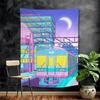Japanese Street Train Scenery Sakura Cartoon Tapestry Art Science Fiction Room Home Decor Wall Hanging Home Decor