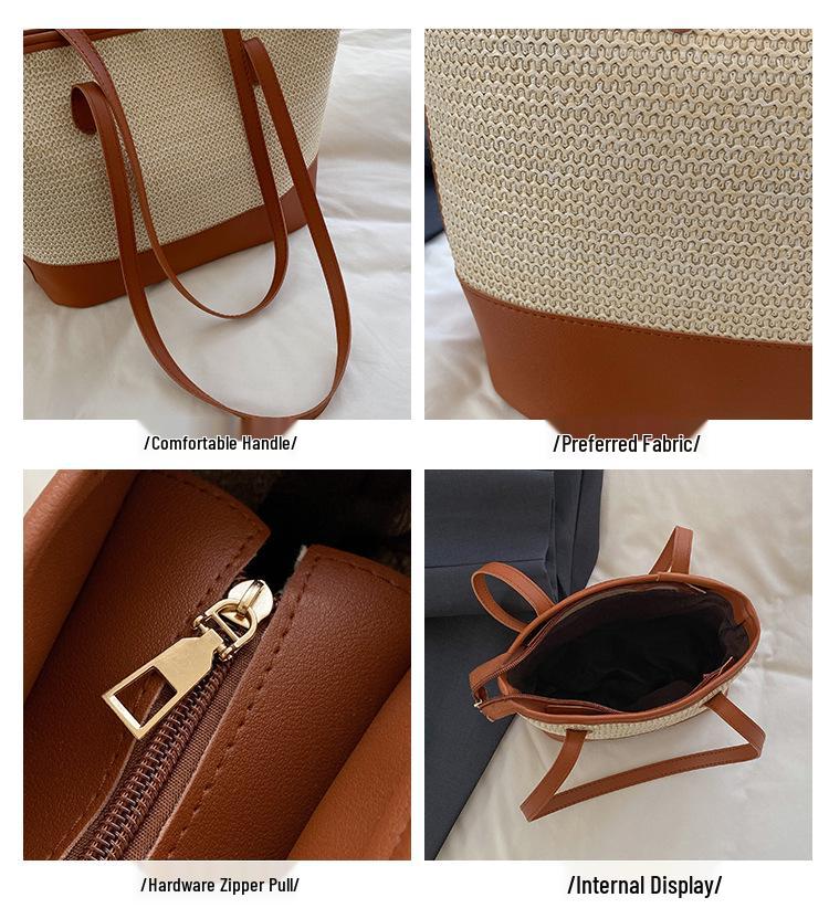 2025 Retro Strohgewebte Damen Schulter-Tragetasche mit großer Kapazität