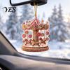 Gingerbread Theme Xmas Tree Decor Christmas Carousel Ornament, 2D Flat Car Rearview Mirror Charm, Acrylic Durable Hanging Keepsake Decoration for Car,