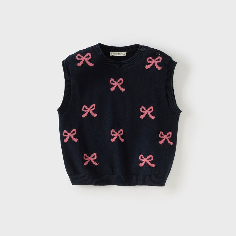 David Bella Kidsren s Sweater Vest 2026 Spring New Style Girls  Sweet Sleeveless Pure Cotton Knitted Vest Vest Navy Blue [Ready Stock] 90