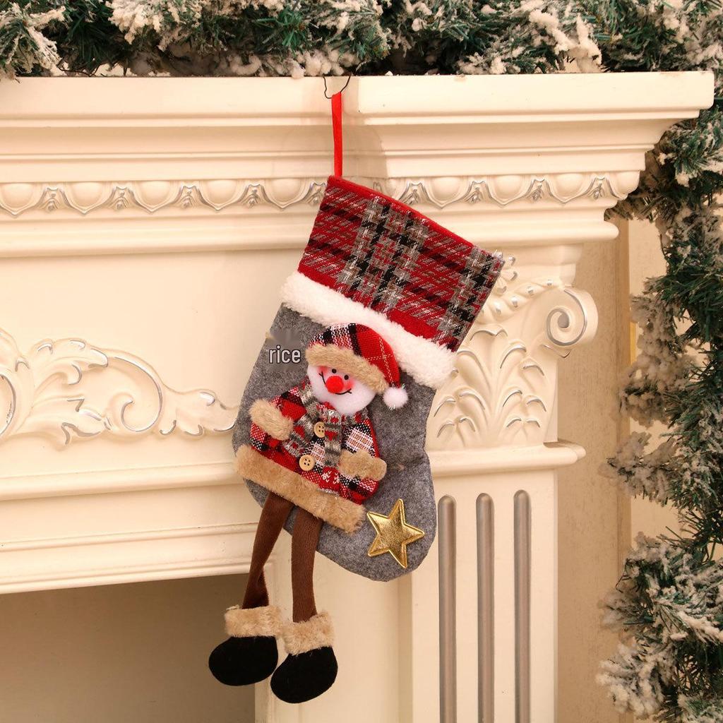 Cross-Border Plaid Christmas Stocking & Candy Bag Ornament for Kids