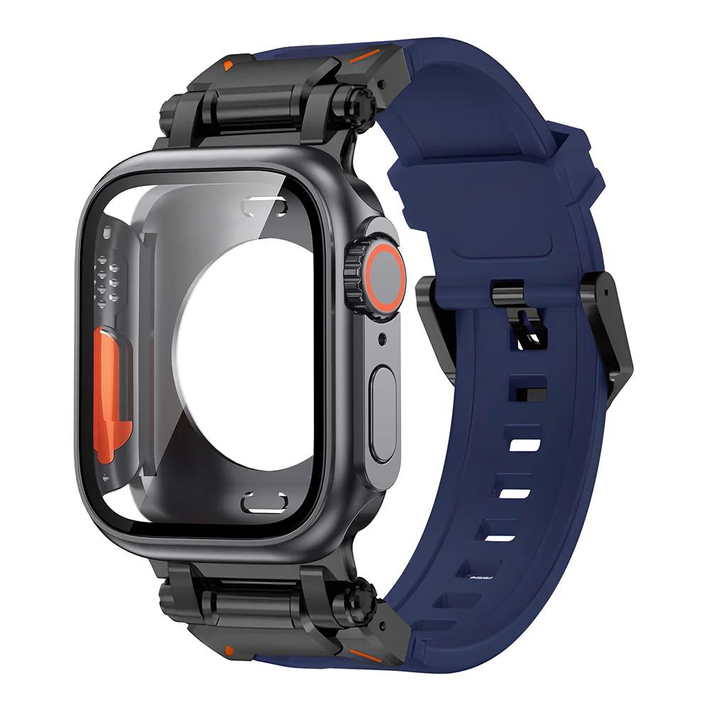 Silicone strap+protective case compatible for Apple Watch Ultra2 49mm 44mm 45mm 41mm 40mm for IWatch series 9 8 7 6 SE 5 4 3 2 1