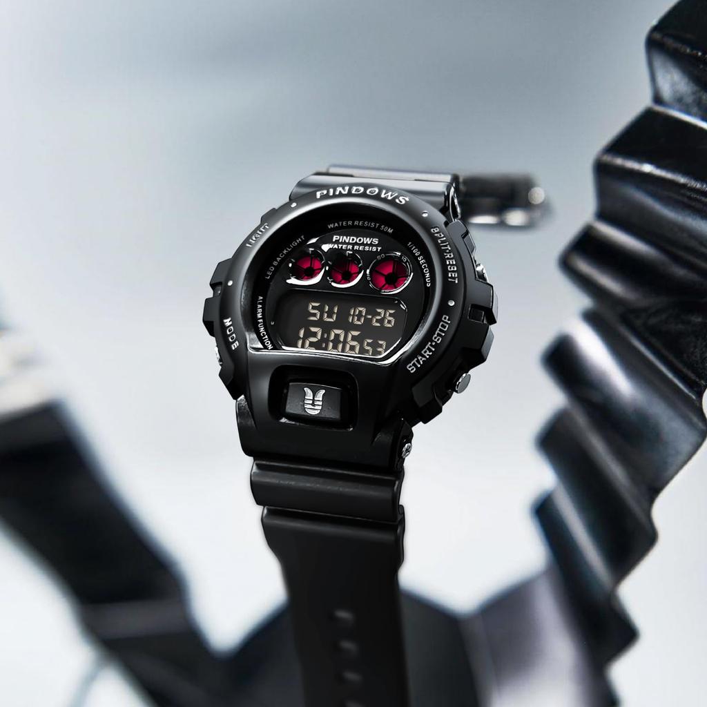 PINDOWS Digital Sports Watch with and 50M Water LED and Tactical Watch Men's Stopwatch, Alarm, Timer, Resistance, Backlight, Multi-Function Men's