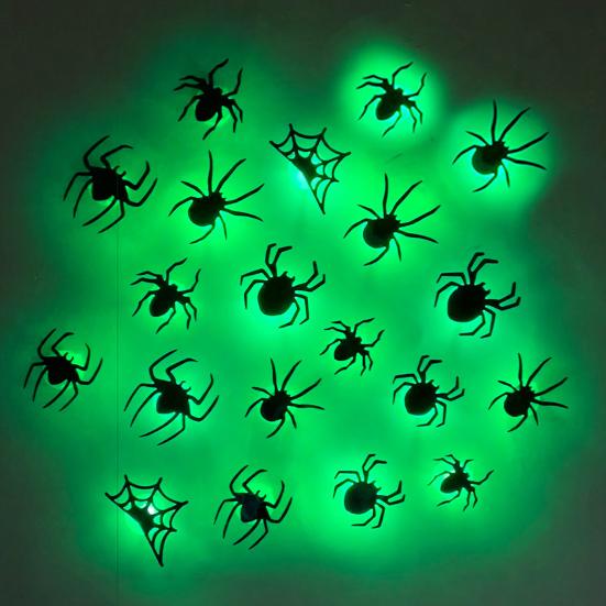 Ensemble d'autocollants Araignée Chauve-souris d'Halloween avec Lumières LED Améliorateur d'Atmosphère Effrayant Décorations Intérieur Extérieur