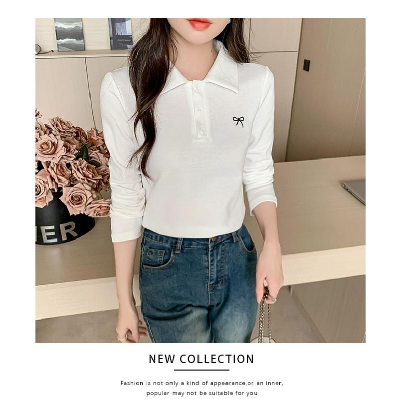 POLO shirt, spring and autumn 2026 new model, base shirt with bow embroidery, women's slim-fit t-shirt