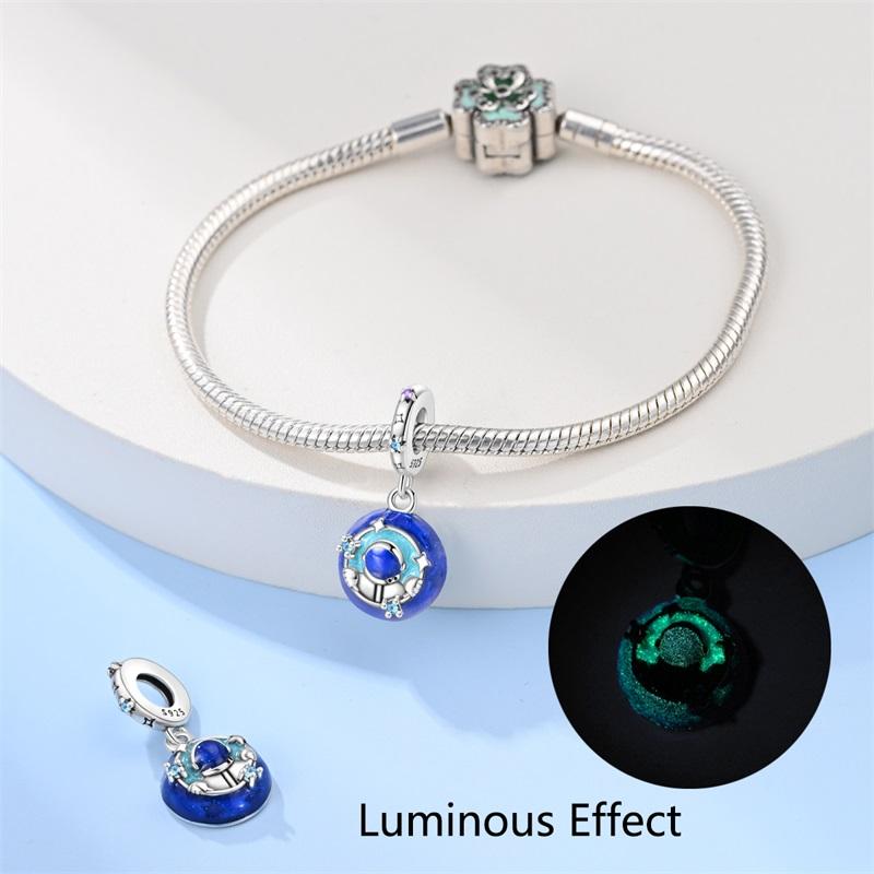 925 Silver Color Luminous Planet Spacecraft Astronaut Firefly Charms Beads Fit Qikaola 925 Bracelets DIY Christmas Jewelry Gifts