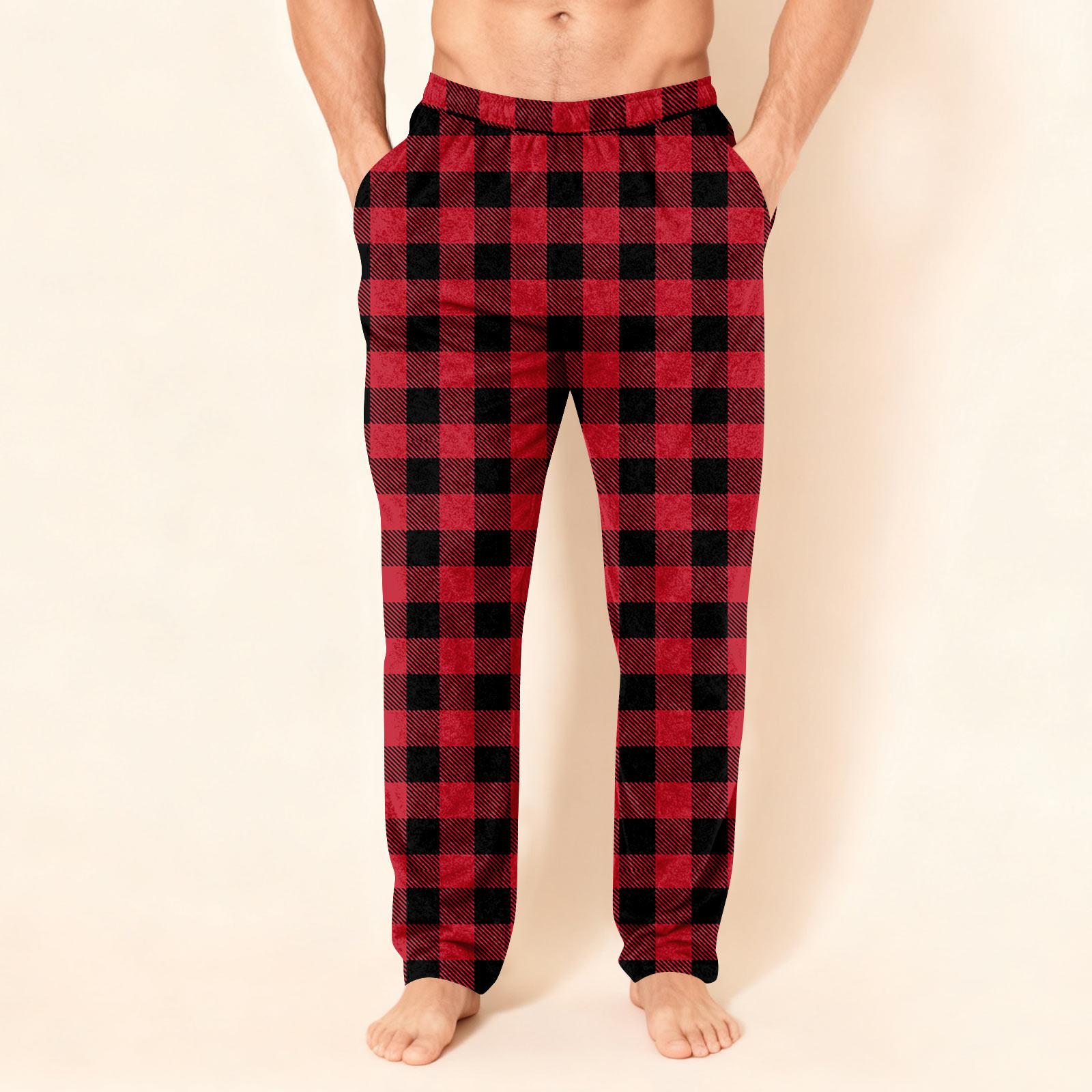 

Men s Plaid Print Flannel Comfort Casual Straight-Leg Trousers XXL