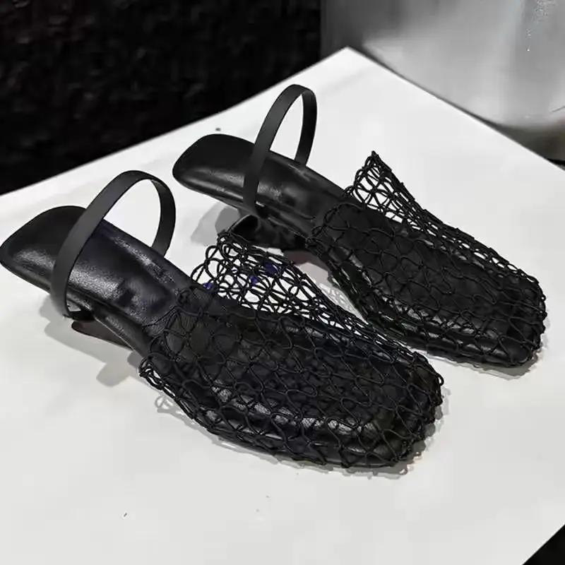Strange Style Square Toe Women Slippers Air Mesh Height Increasing Fashion Solid Summer Outwear  Women Shoes 2025 New Arrivals