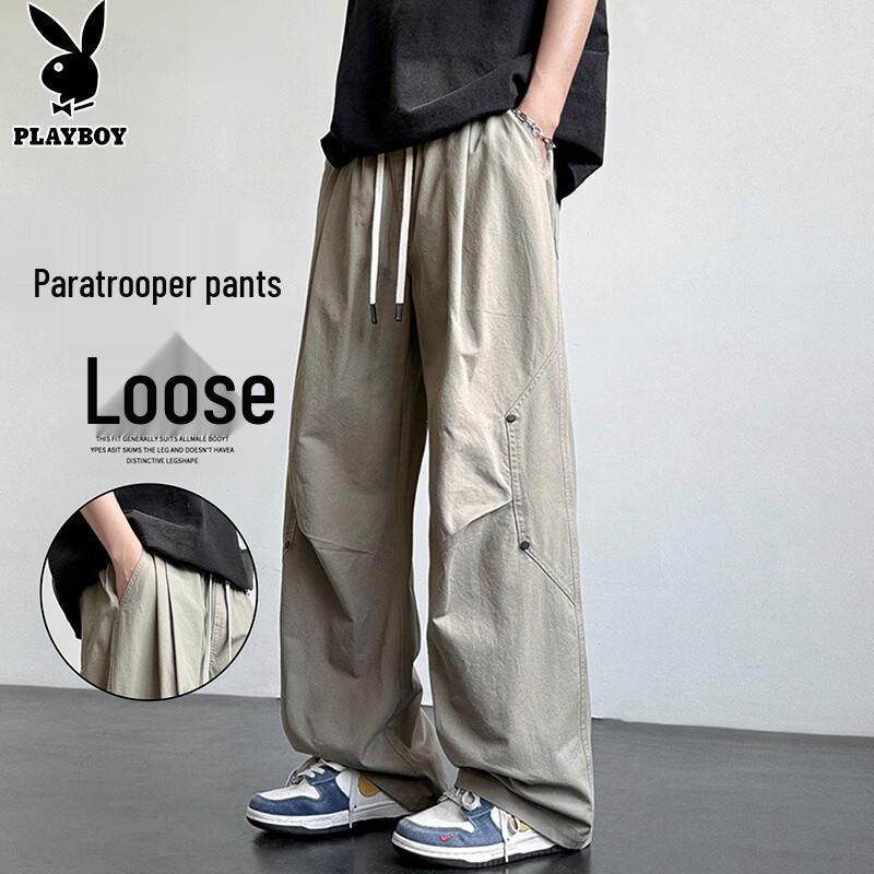 PLAYBOY Men s Ice Silk Loose Straight Parachute Pants XL