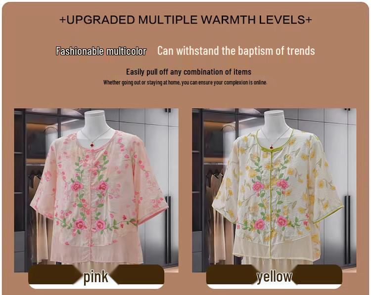 Women's Summer Embroidery Top: Breathable Seven-Sleeve Tang Blouse