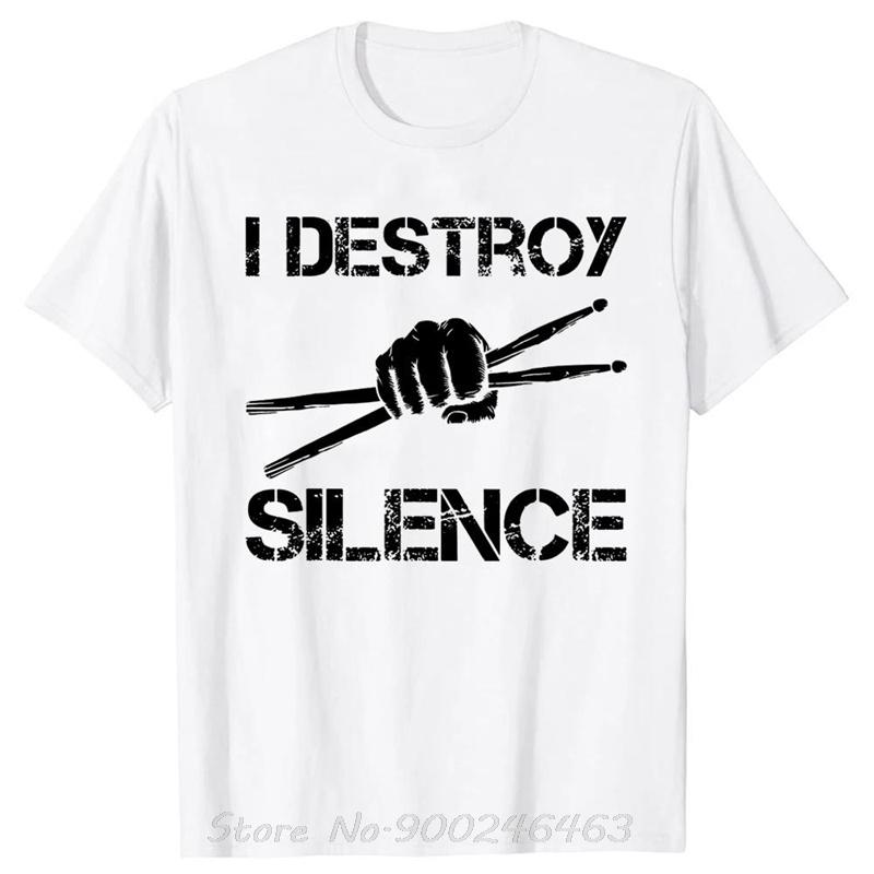 Drummer Vintage Evolution Of Unisex Drumsticks Drumset Drum Set Tshirt Tees Cotton I Destroy Silence Drumming Tshirts Unisex Clothes