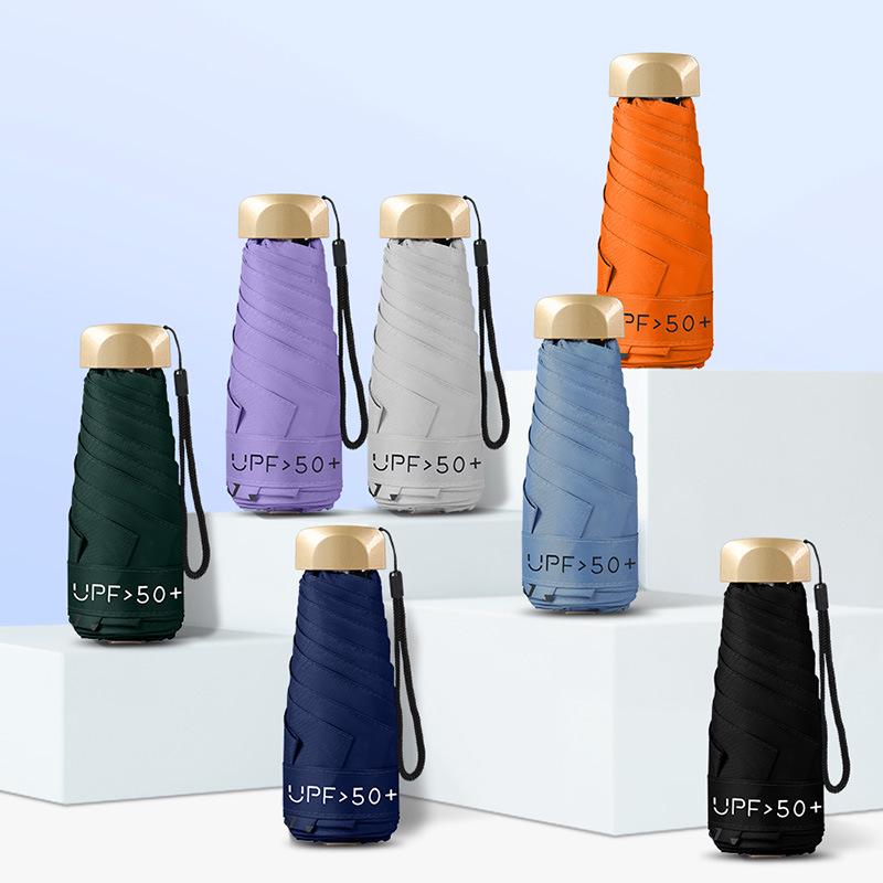 Black Vinyl UV Protection Mini Folding Umbrella - Portable, Full Blackout, Sun Shade Gift.