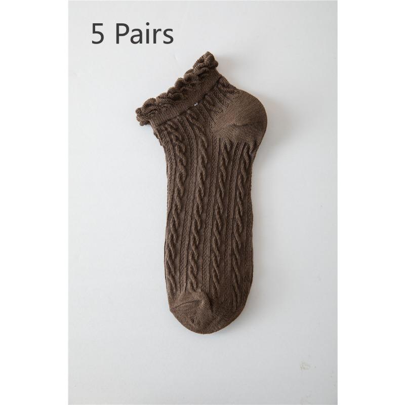 5 Pairs  Lace Socks Female Short Socks Shallow Student Female Socks Low Curry Tide