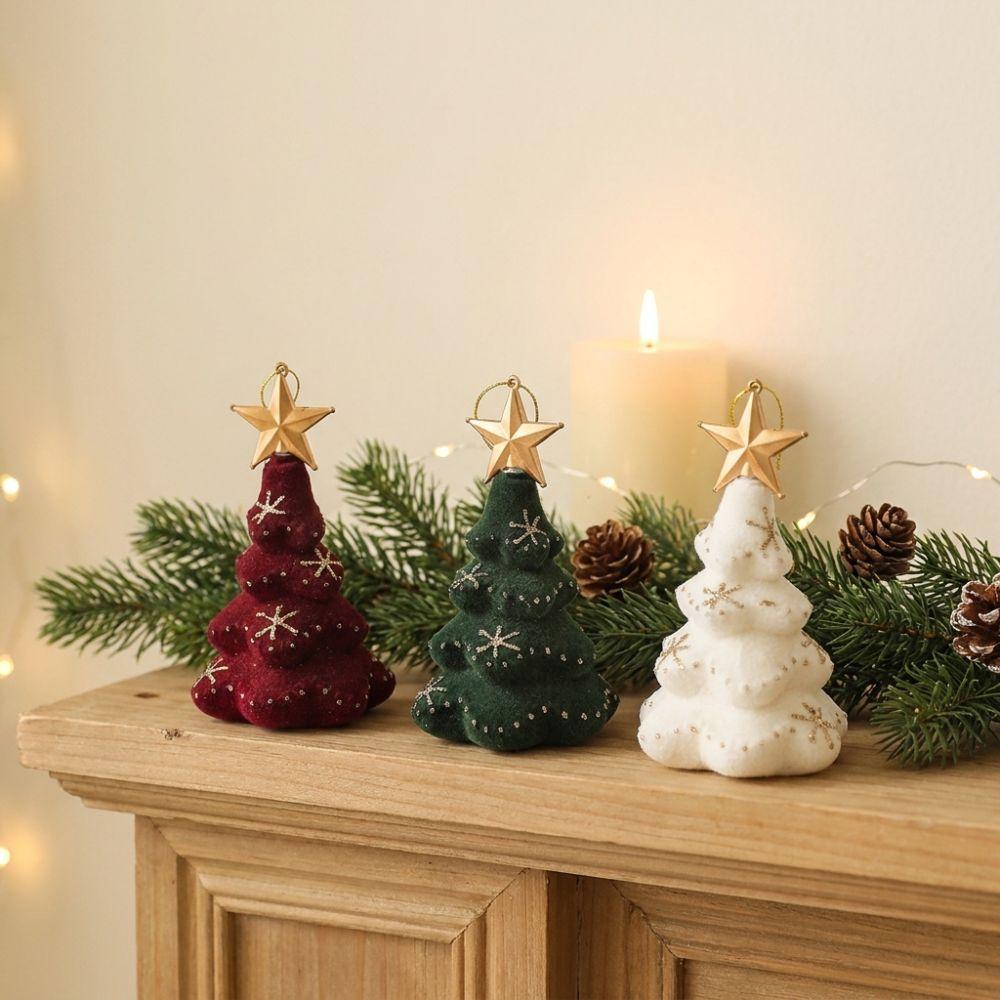 Glitter Flocked Christmas Tree Ornament Velvety Mini Christmas Tree Hanging Decor Seasonal Use