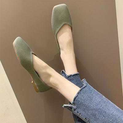 Fashion Stripes Ballet Flats Hot Knitting Square Toe Single Shoes Woman Breathable Soft Sole Moccasins Flats Shallow Candy Color Loafers