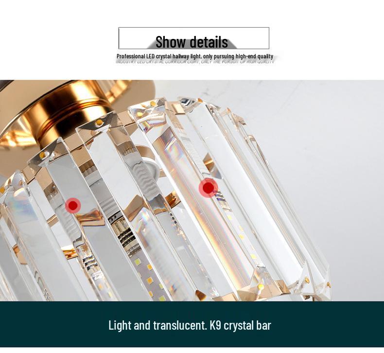 Elegant Gold Crystal Chandelier for Corridor, Balcony, or Cloakroom - Surface-Mounted Decorative Downlight