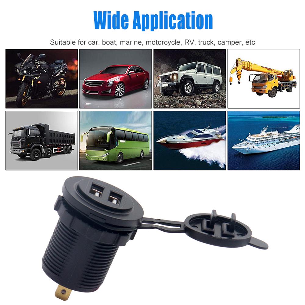 

Двойная USB-розетка для зарядного устройства, водонепроницаемая розетка, 4,8 А/5 В, светодиодный индикатор для 12/24 В автомобиля, лодки, квадроцикла