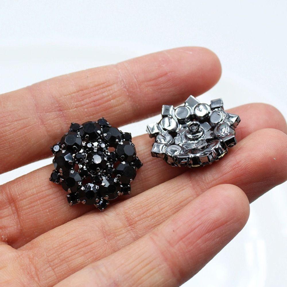 5 Stück Blume Kralle Strassknopf Glitzer Kristall Schwarze Glasperlen Dekorative Ziersteine 22mm Druckknopf