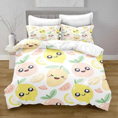 Bettwäsche-Set mit Cartoon-Früchten: Wassermelone, Ananas, Zitrone, Banane, japanischer Stil, weiches Polyester, für Kinder und Jugendliche