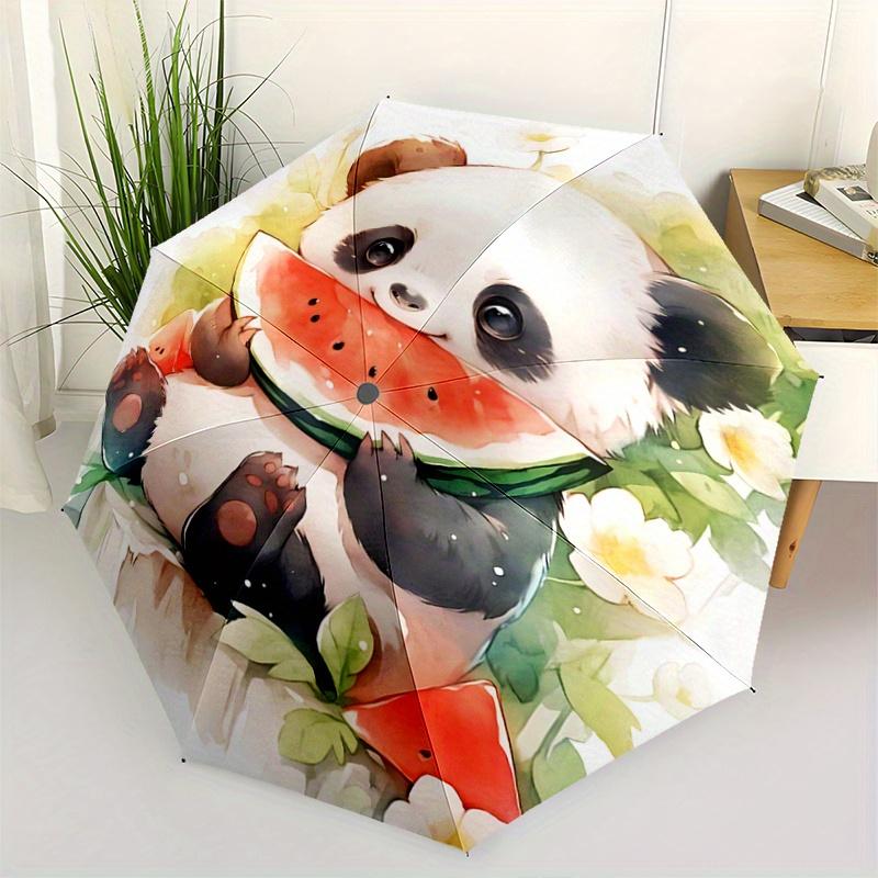 

1pc Panda Eating Watermelon Automatic Opening and Closing Umbrella - Lightweight 3-Fold Design, Suitable for Fans, Travel, Daily Use - Official Produc