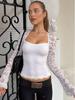 2025 Summer Women's Fashion Lace Patchwork Long Sleeve Top