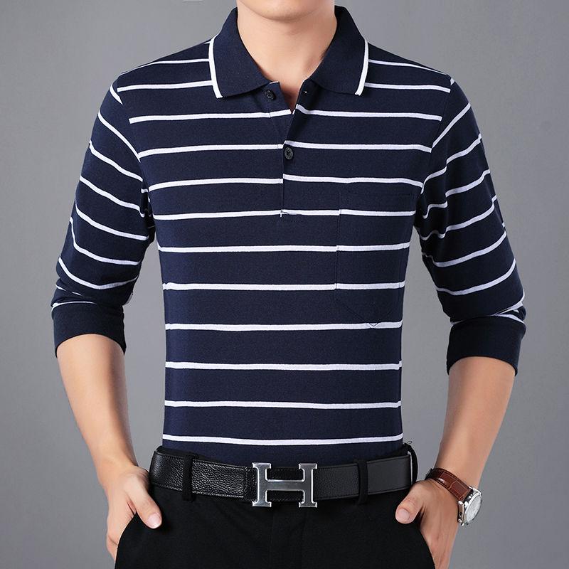 Streetwear Fashion Men Long Sleeve Polo Shirts Spring Autumn New Loose Male Clothes Striped Basic Business Casual Pullover Tops