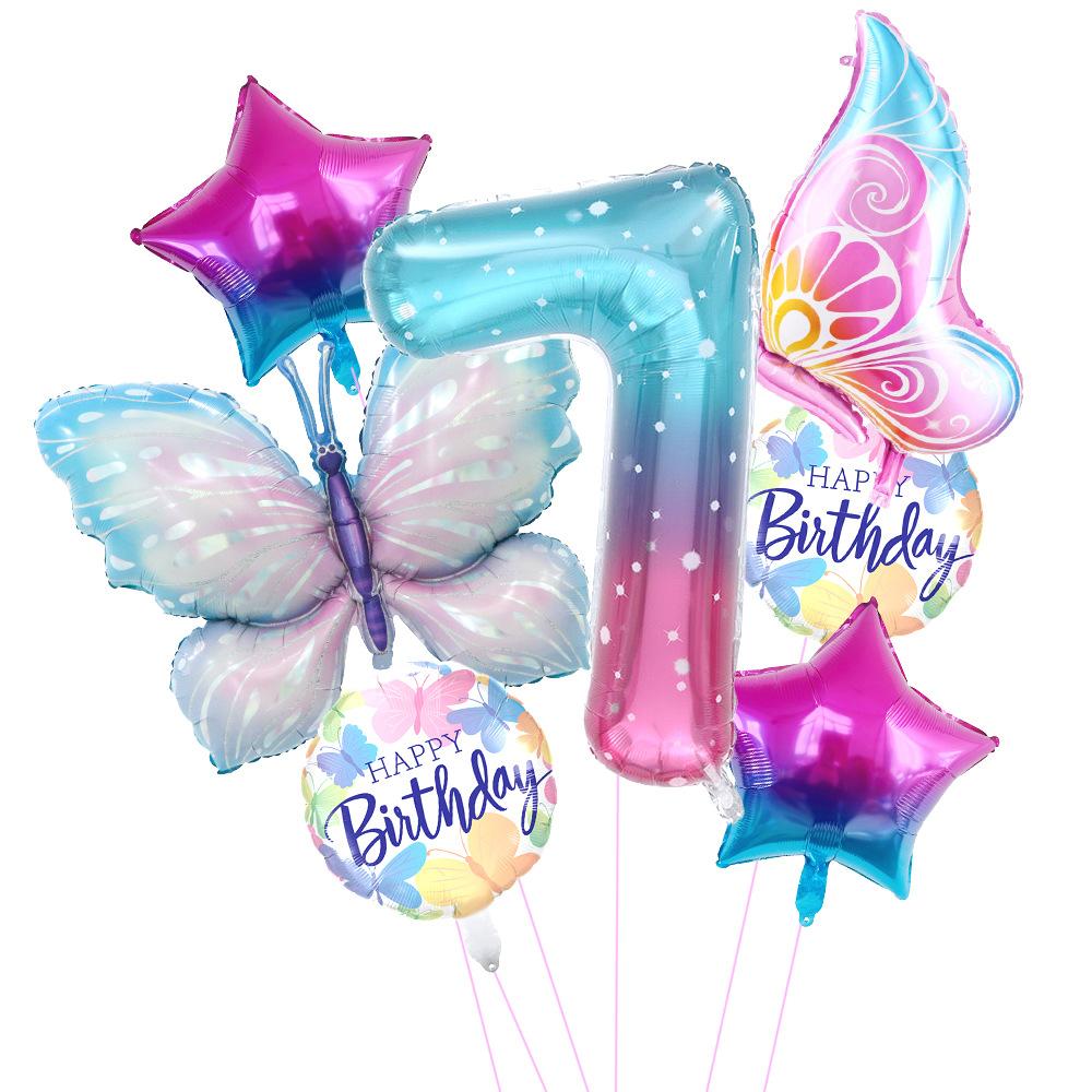 Ice Purple Butterfly Balloon Set Starry Sky Digital Side Flying Butterfly Baby Shower Birthday Party Arrangement