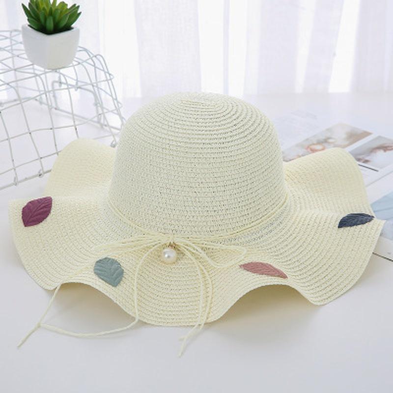 Women Hats Big Wide Brim Straw Hat Pearl Beach Sun Cap Outdoor Sun Bow Hat Summer Holiday Travel Cap