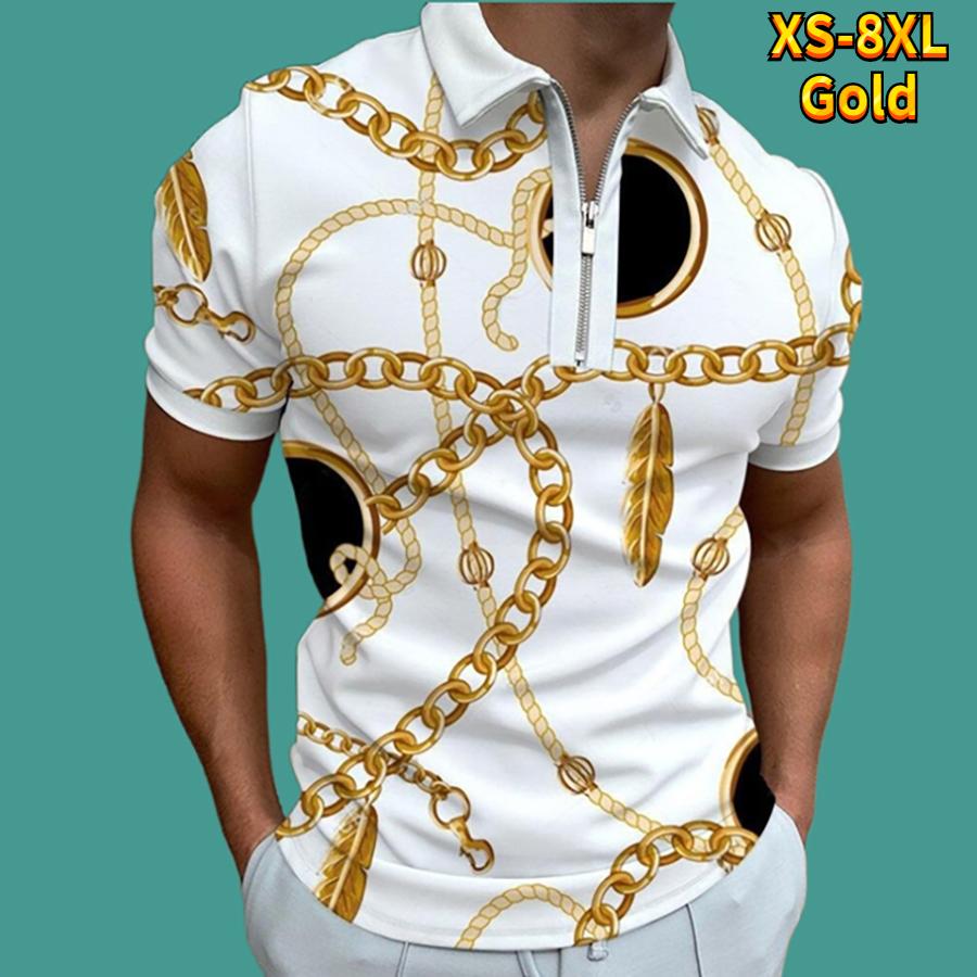 Rahat Yaka T-shirt Genç erkek Moda Fermuar kısa kollu tişört erkek 3D Altın Dikiş Baskı T Gömlek