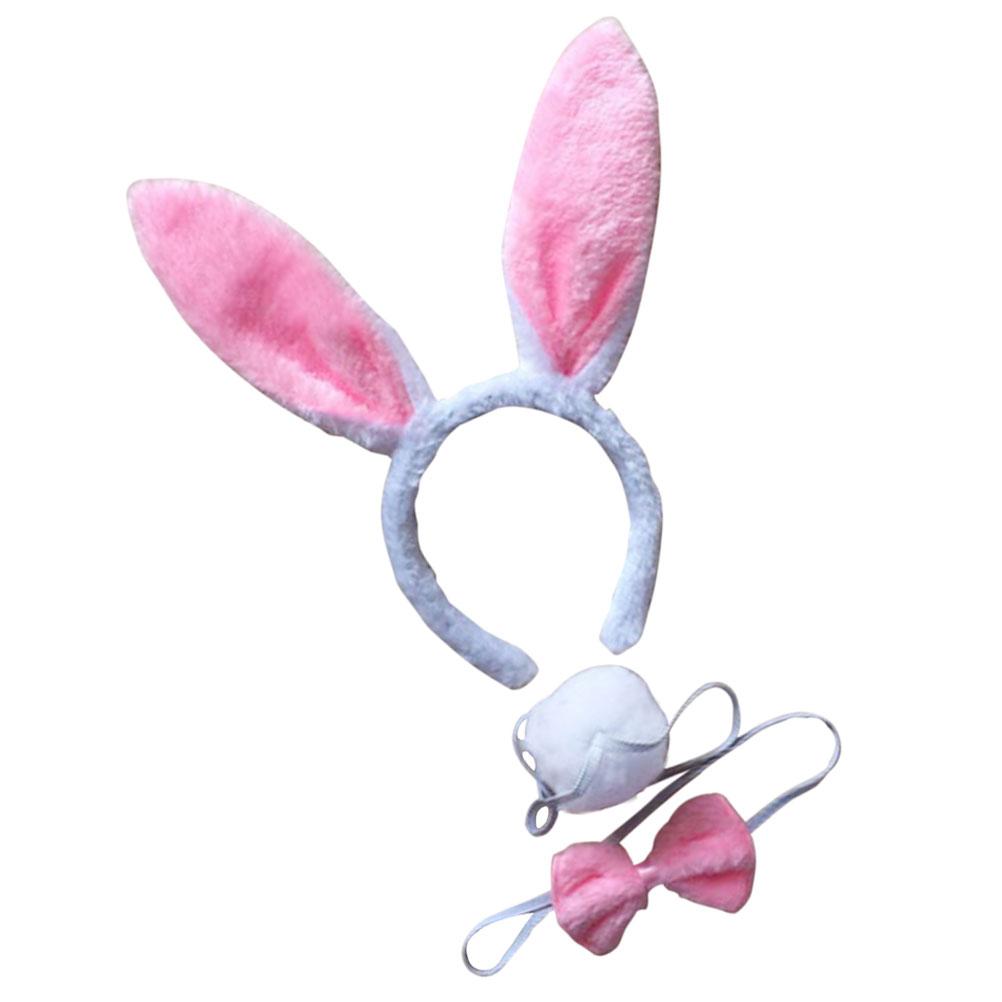 3Pcs Bunny Ears Headbands Tail Tie Set Animals Costume Bow Tail Party Costume Accessories Set