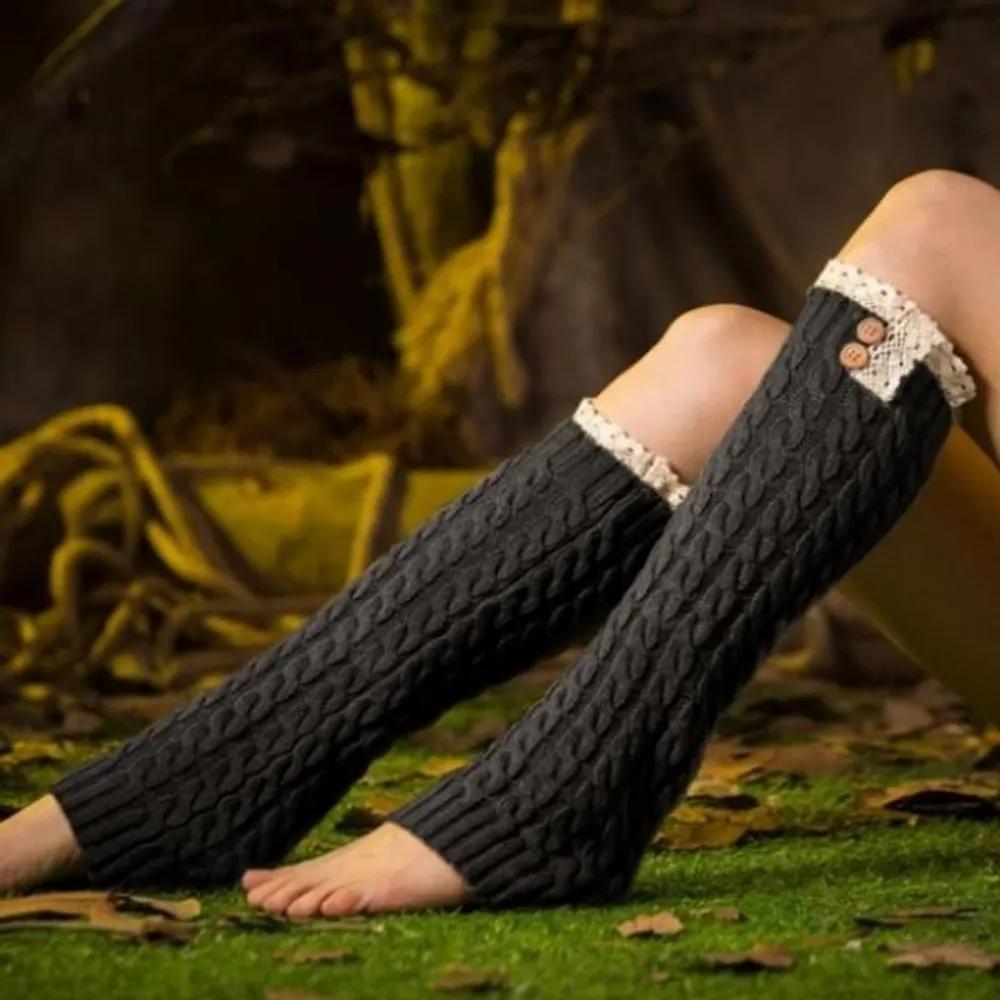 Withmarket Lina Lace Leg Warmers (Charcoal) (45cm)