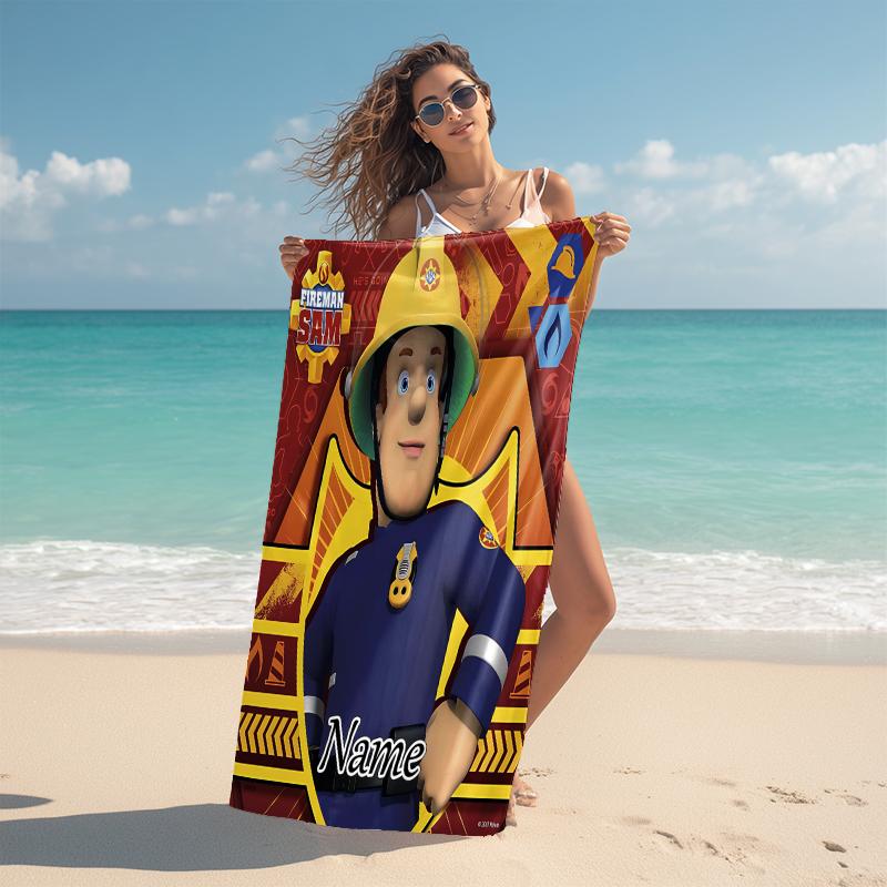 Personalized Fireman Sam's Adventure Beach Towel Microfiber Beach Towel Thin Absorbent for Beach Swimming Yoga Bath Sports. 0910195