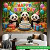 2D Flat Backdrop1pc Cute Panda Birthday Party Backdrop Banner Polyester Wall Decor For Living Room Bedroom Office Outdoor Decor Party