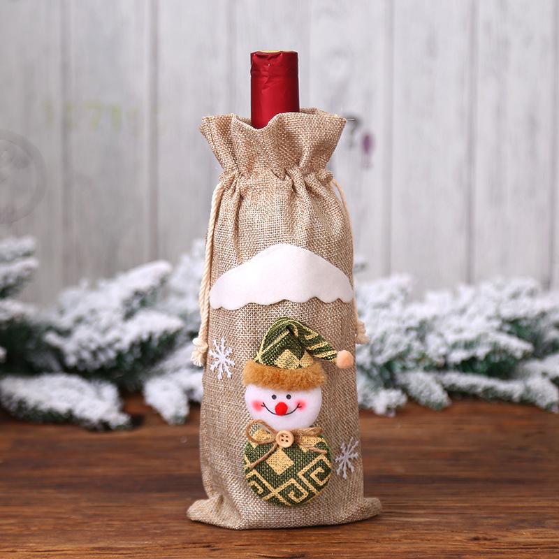 Christmas Wine Bottle Cover,Linen Christmas New Champagne Wine Bottle Cloth Cover Bottle Bag Dining Table Decoration