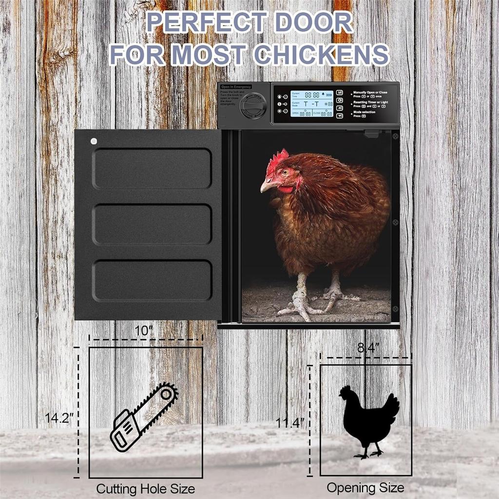 Automatic Chicken Coop Door Solar Powered, Pivot Chicken Door with Timer & Light Sensor, Anti-Pinch Automatic Chicken Door