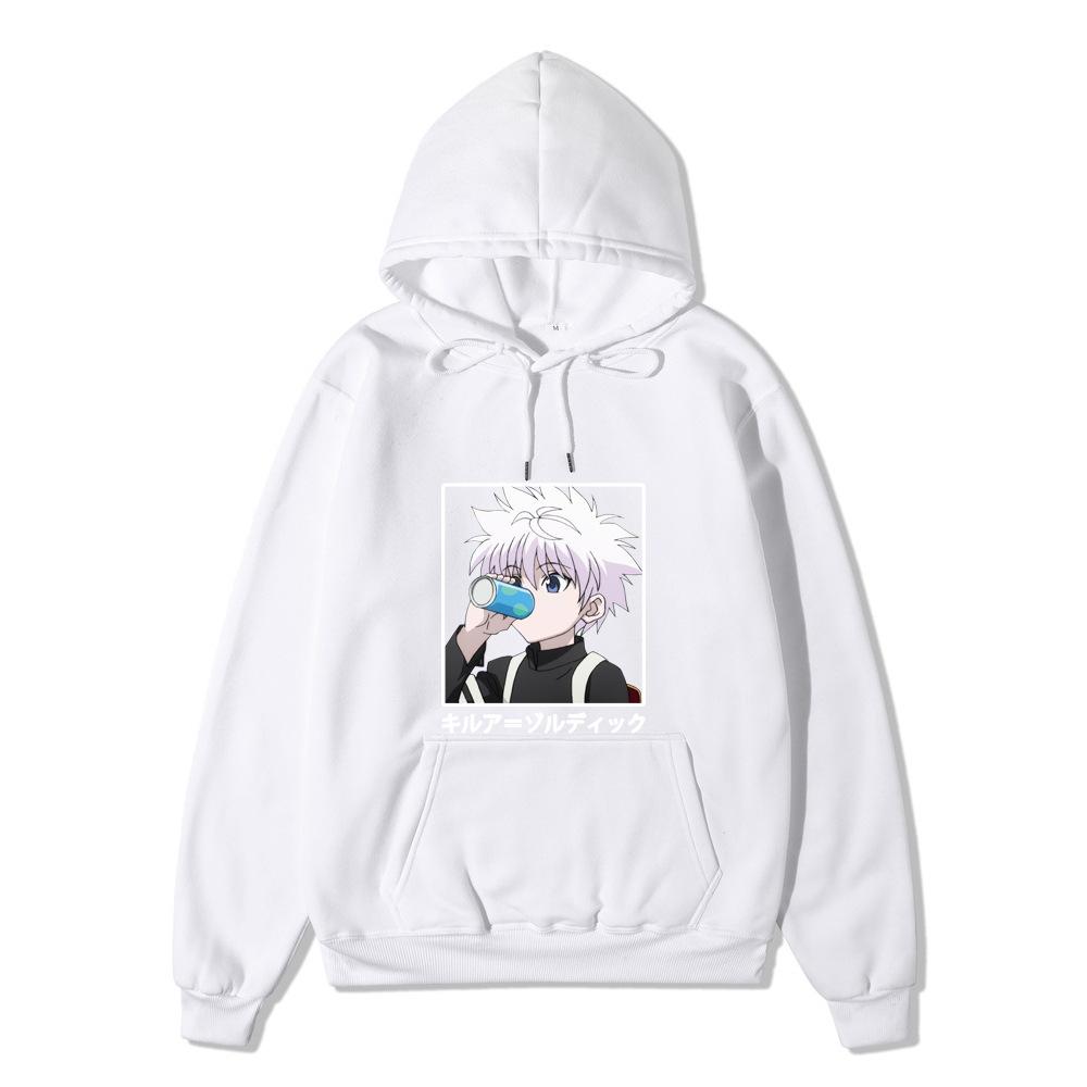 Hunter X Hunter Killua Anime Hoodie Vertical Japanese Letter Print Casual Long Sleeve Pullover Sweatshirt
