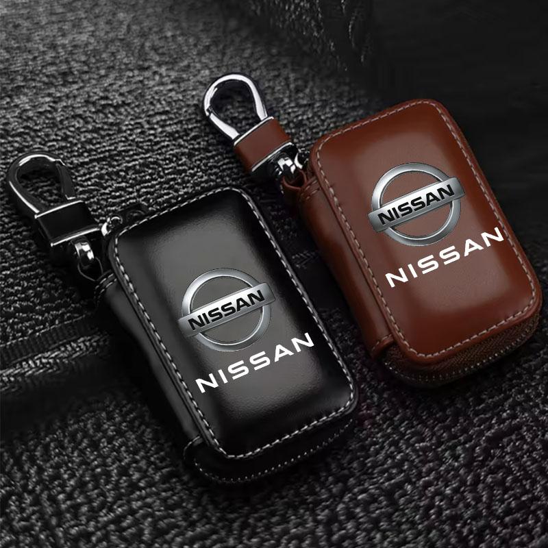 Car Key Case Leather Wallets Housekeeper Covers Zipper Bag For Nissan J10 X-Trail Qashqai Juke Leaf Micra NOTE Patrol Pulsar