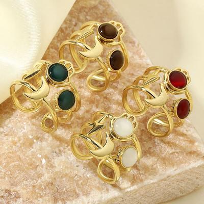 Stainless Steel Ring Hydraulic Inlaid Round Cat's Eye Stone Open Ring Niche High-End Titanium Steel Jewelry