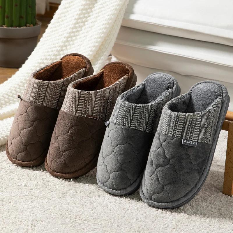 Plus Size 48 49 Waterproof Men Down Slippers Winter Indoor Fur Shoes Male Rubber Slides Floor Slippers Man Non-slip Warm Mules