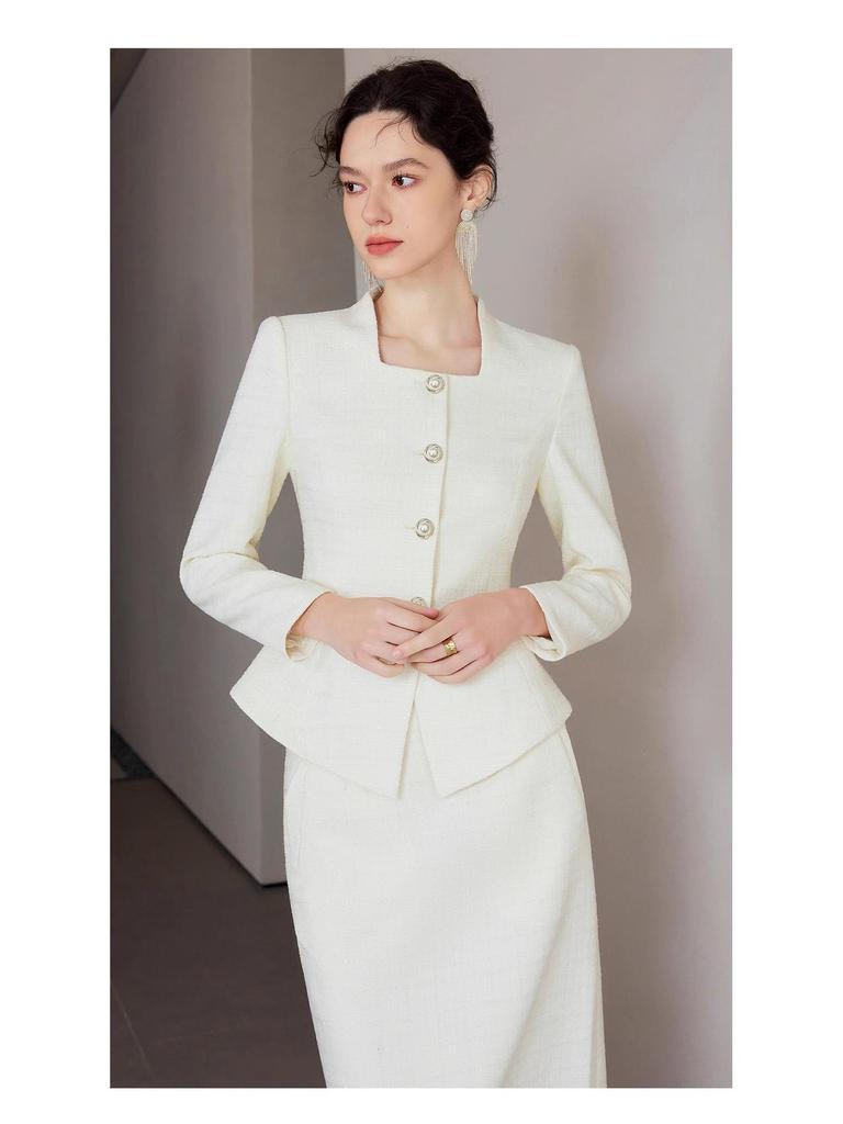 Off-White Square Neck Women's Professional Slimming Suit – Spring/Autumn Formal CEO Workwear