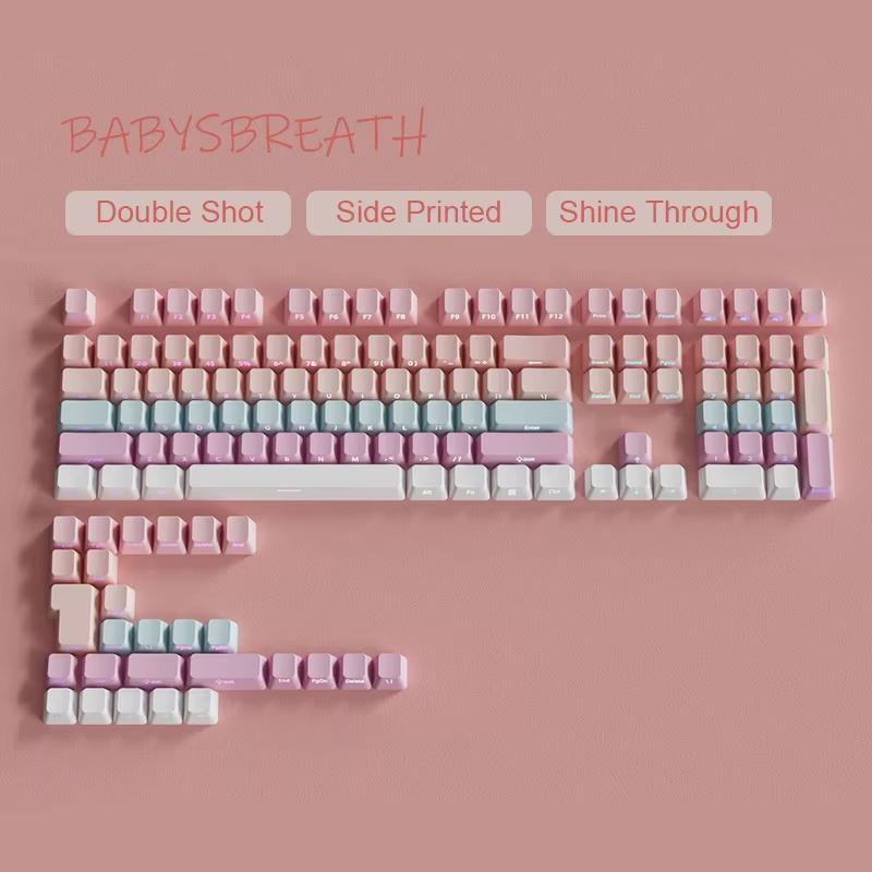 135 Keys Gradient Green Shine Through Keycaps Side Printed PBT Double Shot Keycaps OEM Profile for MX Switches Gaming Keyboards
