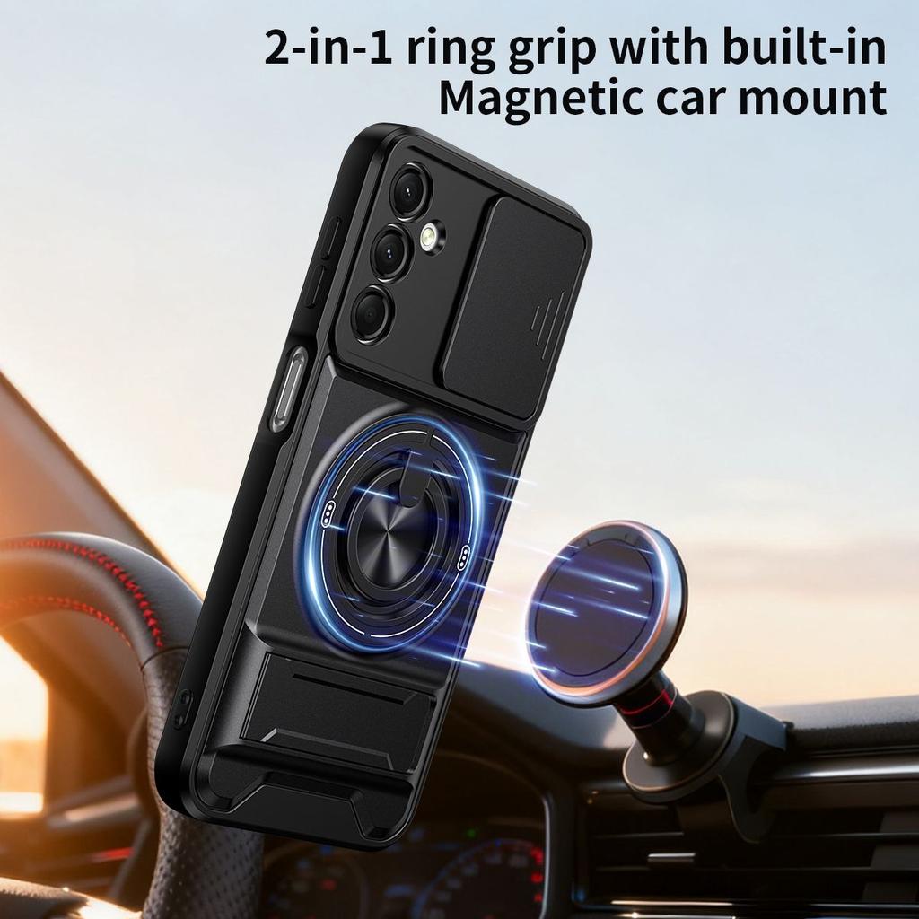 Case For Samsung Galaxy A24 Magnetic Ring Stand Push Window Case Full Lens Protection Shockproof Cover